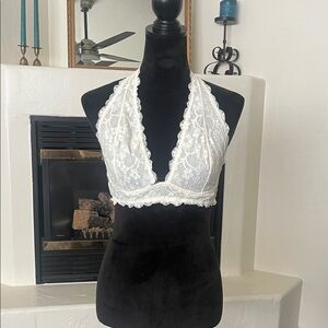 Free People Cream Lace Halter Bralette